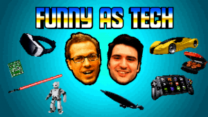 Funny as Tech Logo, featuring David Ryan Polgar and Joe Leonardo